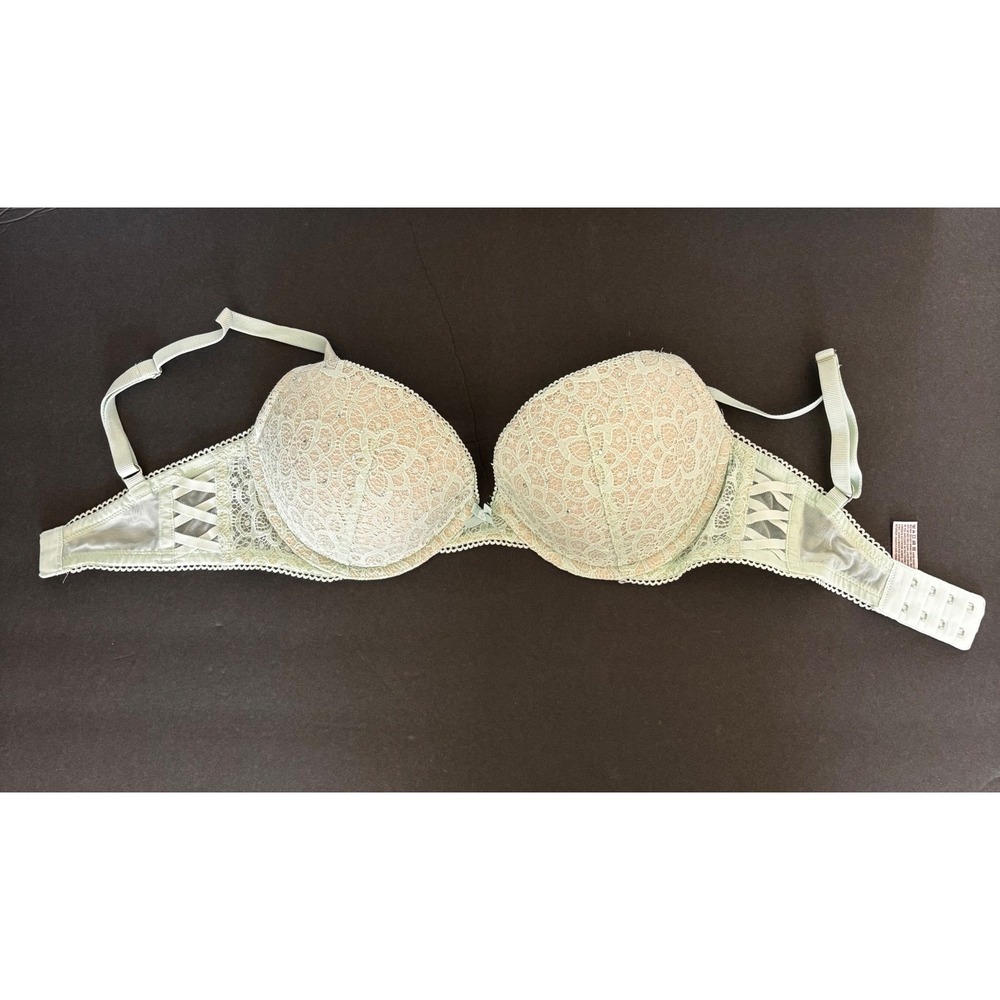 Victoria Secret Dream Angels Push Up Bra 32DD Mint Green Lace Rhinestone 32 DD